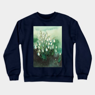 white snowdrops original watercolour painting Crewneck Sweatshirt